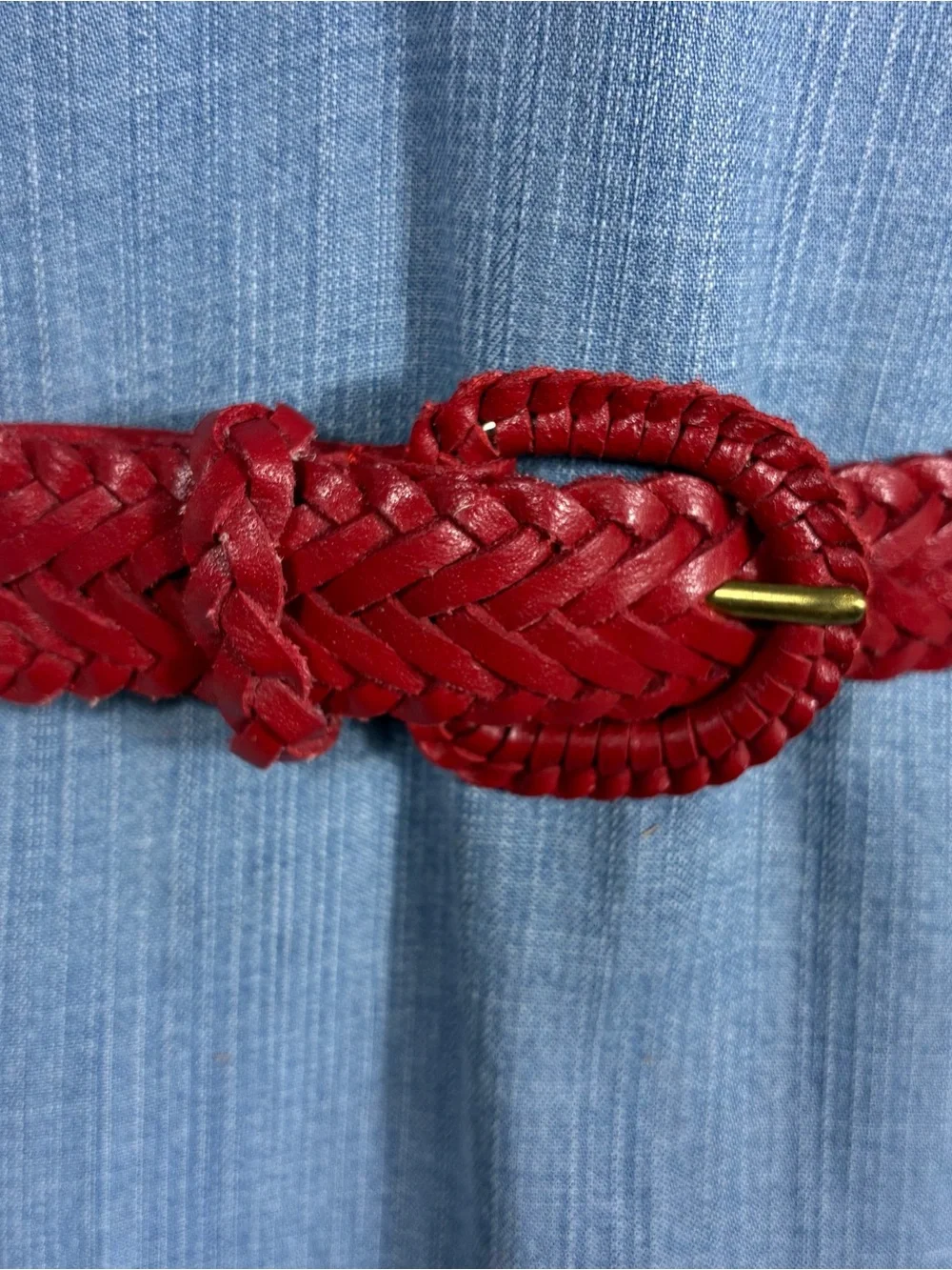 Womens belt Sz small woven red leather split cowhide